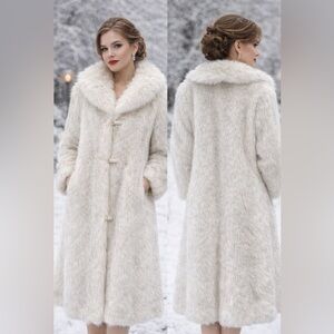 Vintage White Faux Fur Coat Outer Stuff Size 14 Made in USA